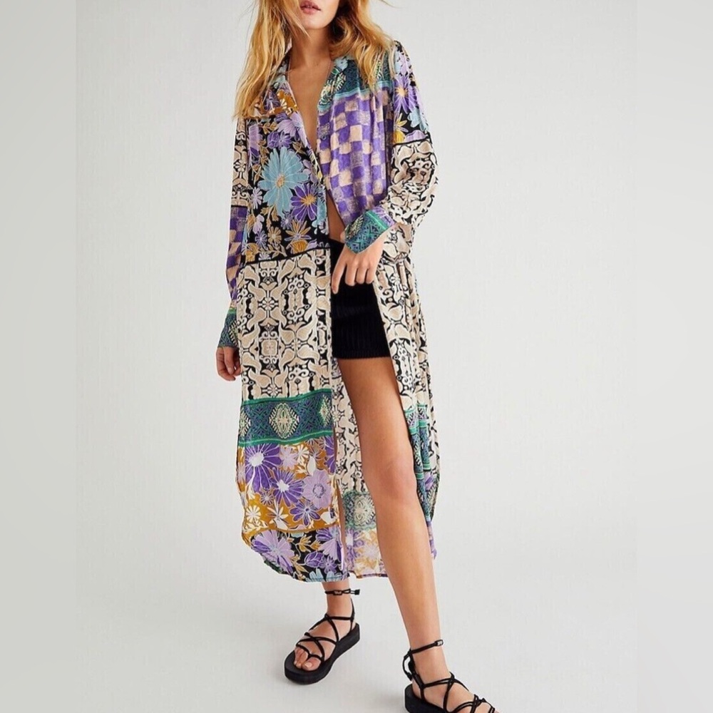 Free People Size Medium Boho Fabulous Jackie Printed Maxi Top